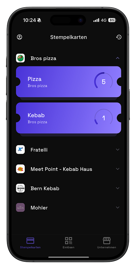 StampU App Interface - Stempelkarte